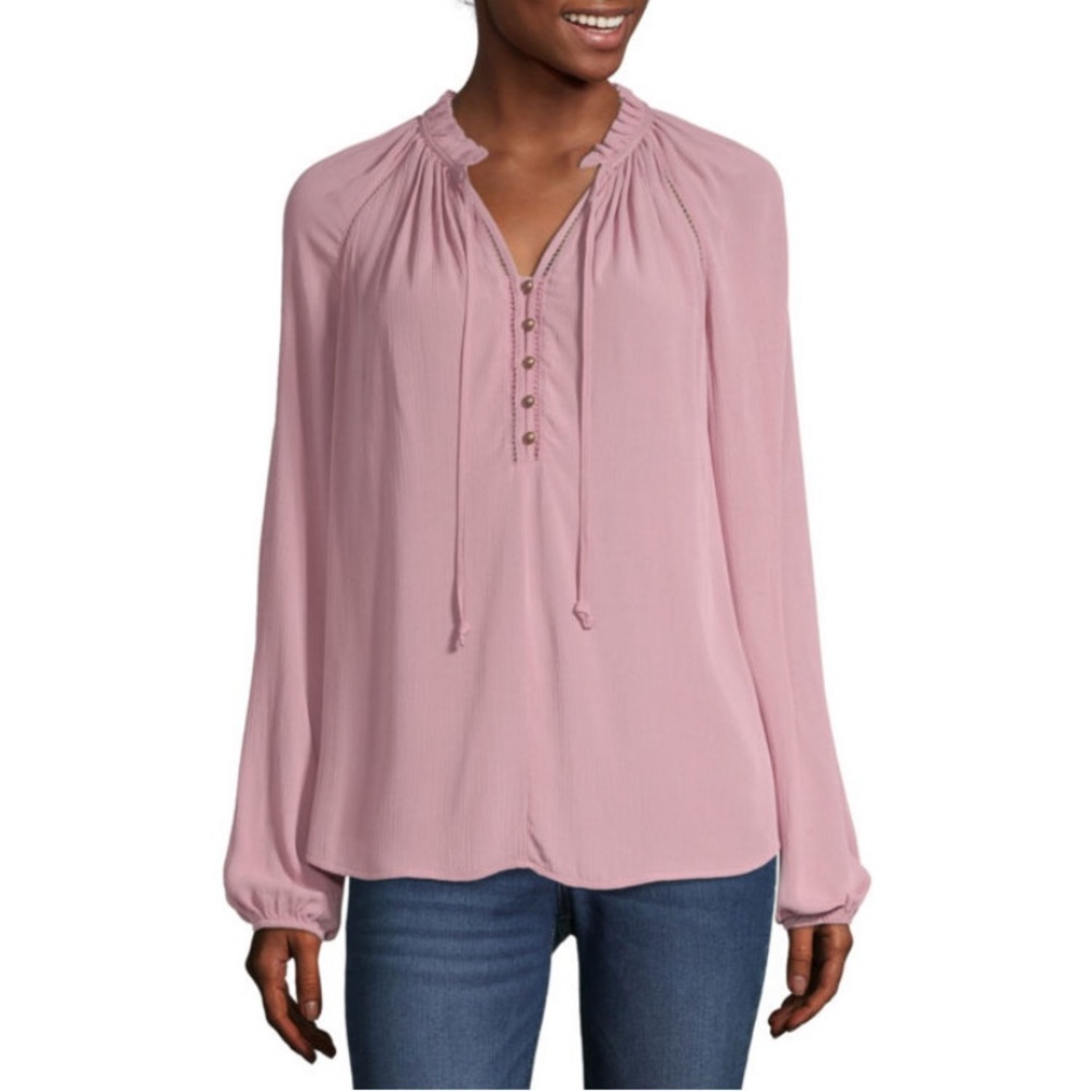 NWT a.n.a. L/S Button/Tie Front Peasant Blouse